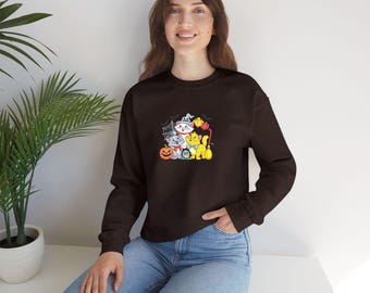 Halloween Kittens Crewneck Sweatshirt | Cute Cats Pumpkin Autumn