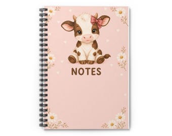 Baby Cow Spiral Notebook | Pink Floral Ruled Journal (6" x 8")