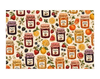 Jam Jars and Citrus Fabric by Yard, Combed Cotton Prima | Preserves Fruit Pattern