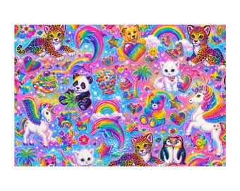 Rainbow Kawaii Animals Fabric, Combed Pima Cotton, Whimsical Print (By Yard)
