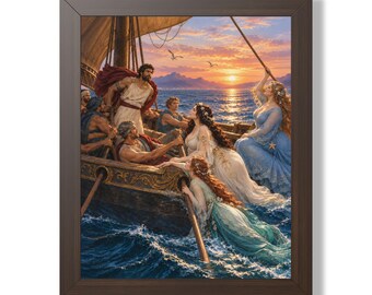 Mythical Sirens Luring Sailors Framed Vertical Poster | Nautical Art Print