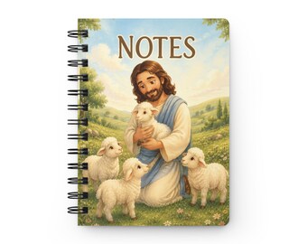 Jesus with Lambs Spiral Notebook | Christian Notes Journal