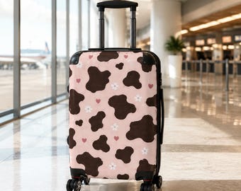 Pink Cow Print Suitcase | Floral Hearts Luggage Cover