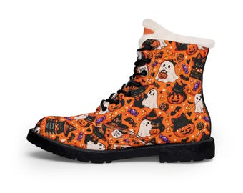 Halloween Ghosts and Pumpkins Boots | Fur Lined Leather