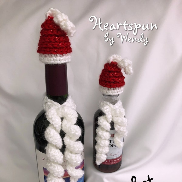 CROCHET PATTERN Digital Download for you to make a Spiral Santa Hat and Scarf Bottle Topper Set in 2 Sizes for wine, oil, soap, soda bottles