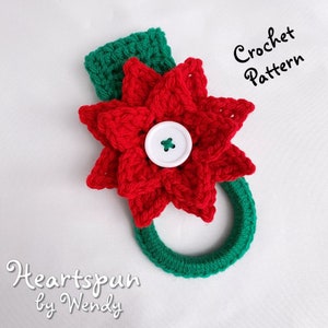 CROCHET PATTERN to make a Christmas Poinsettia Kitchen or Bath Towel Ring. Instant Download PDF. Towel topper pattern, crochet towel holder