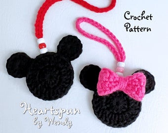 CROCHET PATTERN to make a Mickey Mouse Minnie Mouse Car Mirror Hanger or Ornament with optional beads, oil diffuser. Instant Download, PDF