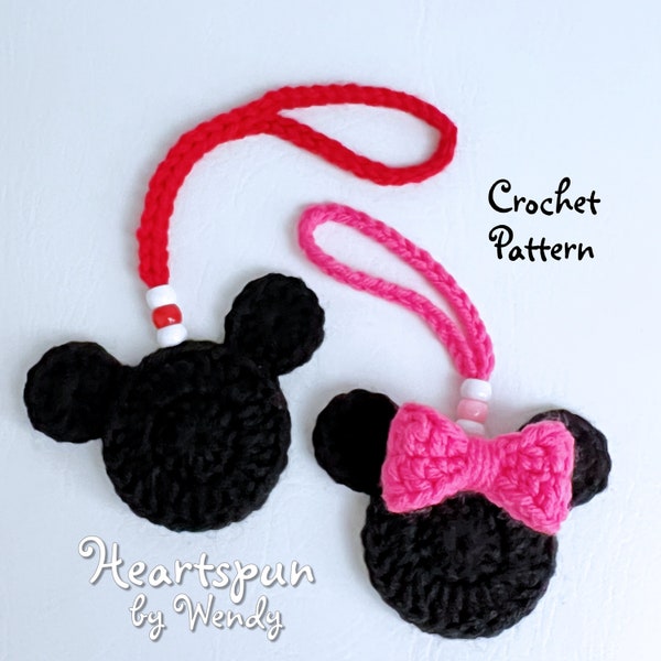 CROCHET PATTERN to make a Mickey Mouse Minnie Mouse Car Mirror Hanger or Ornament with optional beads, oil diffuser. Instant Download, PDF