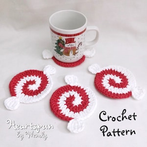 CROCHET PATTERN to make a Christmas Peppermint Candy Pinwheel Coaster, Dish Scrubby, Body Scrubby, Ornament. Instant Download, PDF Format