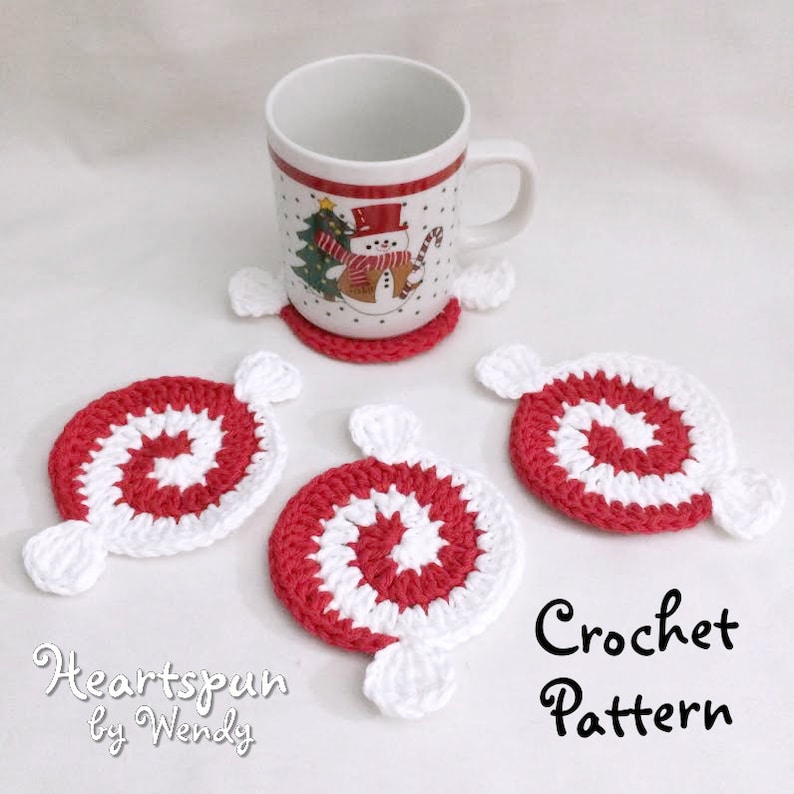 CROCHET PATTERN to Make a Christmas Peppermint Candy Pinwheel Coaster ...