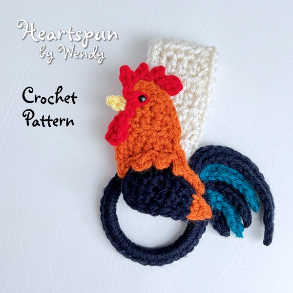CROCHET PATTERN to make a Rooster Kitchen or Bath Towel Holder Ring. PDF Instant Download. Towel topper pattern, farm chicken towel holder