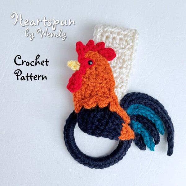 PATRÓN DE GANCHILLO para hacer un porta toallas de cocina o baño con forma de gallo. Descarga instantánea en PDF. Patrón para cubre toallas, porta toallas con forma de gallina de granja.