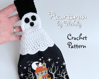 CROCHET PATTERN to make a Spooky Ghost Kitchen or Bath Towel Holder Ring, Folding or Knob Strap. Instant Download PDF. Halloween Fall Decor