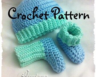 CROCHET PATTERN to make a Ribbed Baby Hat and Bootie Sock Set, Boy or Girl, 3 sizes, PDF Format, Instant download.