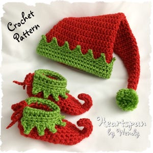 CROCHET PATTERN for you to make a Christmas Elf Baby and Child Hat and Shoe Set in 5 sizes, Great photo prop. Pdf Format Instant Download image 4