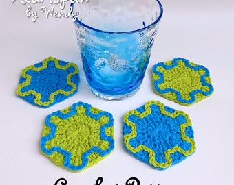 CROCHET PATTERN to make a Hex Coaster with Geometric Motif, Hexagon Honeycomb Cotton Coaster Crochet Pattern, Cotton Car Coaster, The HEX