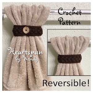 CROCHET PATTERN for you to make a REVERSIBLE Colombian Coffee Bean Towel Band. Holds Hand Towels in place and won't slip off. Towel Holder