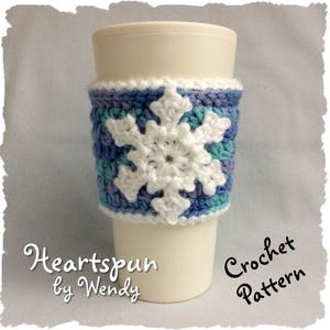 CROCHET PATTERN to make an Ice Crystal and Snowflake Coffee or Tea Cup Cozy with large Snowflake Applique, Pdf Format, Instant Download. image 6