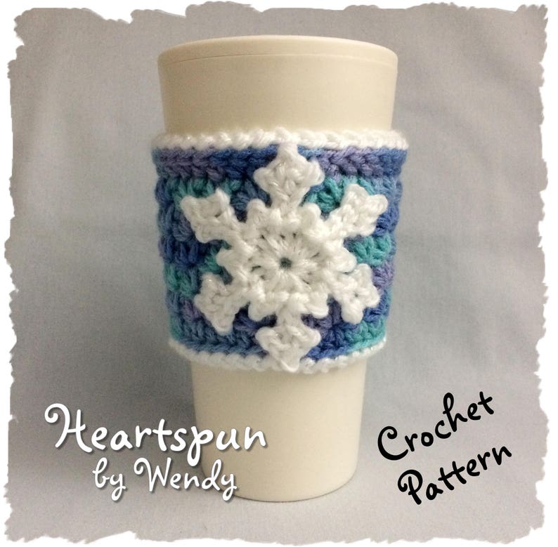 CROCHET PATTERN to make an Ice Crystal and Snowflake Coffee or Tea Cup Cozy with large Snowflake Applique, Pdf Format, Instant Download. image 6