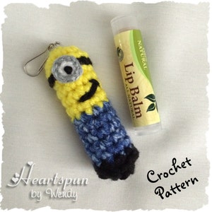 CROCHET PATTERN to make a Minion chapstick Lip Balm Holder, Pdf Format, Instant Download. Lip gloss, lip balm, chapstick, chap stick carrier