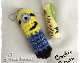 CROCHET PATTERN to make a Minion chapstick Lip Balm Holder, Pdf Format, Instant Download. Lip gloss, lip balm, chapstick, chap stick carrier