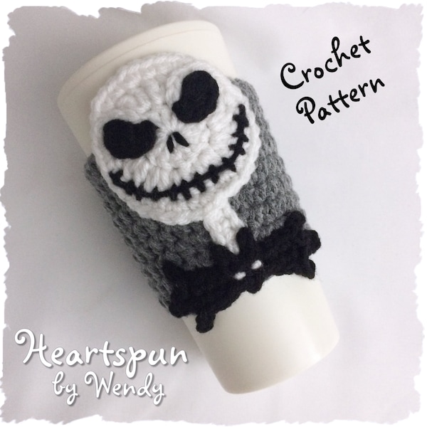 CROCHET PATTERN to make a Skeleton Coffee Cup Cozy, Tea Cozy, Coffee Sleeve, skeleton applique, Pdf Format, Instant Download.