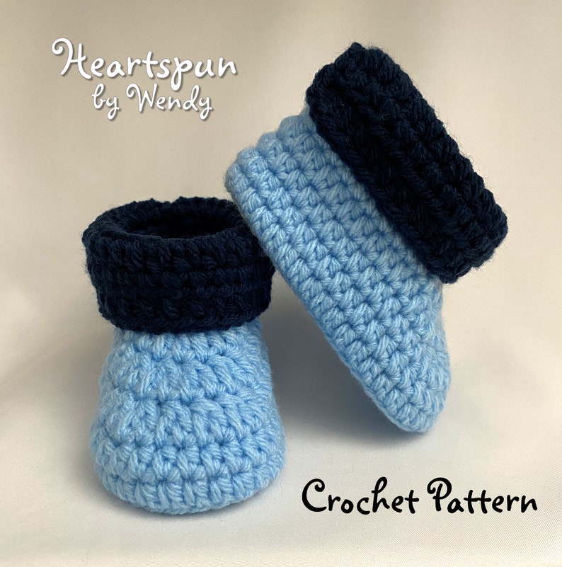 CROCHET PATTERN to make Baby Booties in 3 sizes with 2 cuff styles. PDF Format Instant Download. Baby Shoes, Baby Boots, Baby Shower Newborn image 5