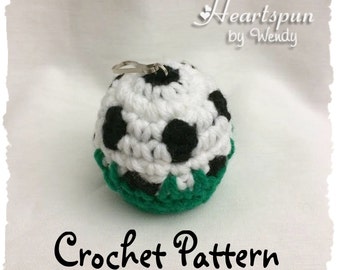 CROCHET PATTERN to make a Soccer Ball in the Grass EOS Lip Balm Holder, Pdf Format, Instant Download.  Lip gloss holder, sports eos keychain