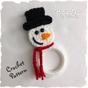 CROCHET PATTERN to make a Snowman Towel Ring with fold over strap or knob hole strap for hand or dish towels. Instant Download, PDF