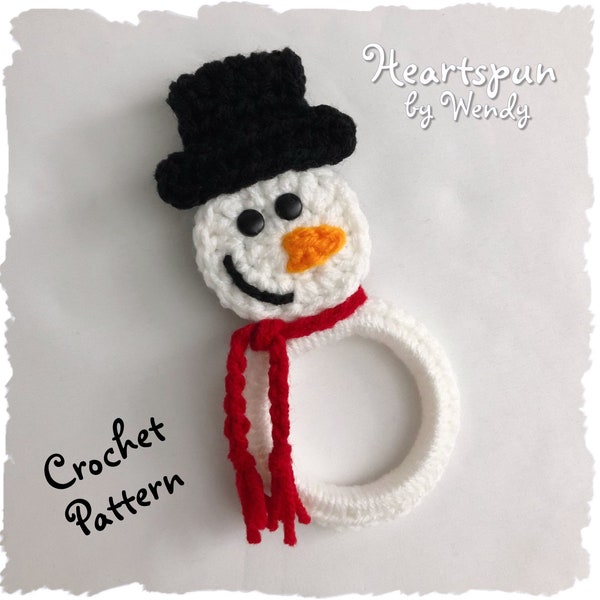 CROCHET PATTERN to make a Snowman Towel Ring with fold over strap or knob hole strap for hand or dish towels. Instant Download, PDF