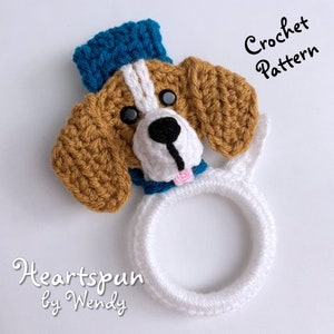 CROCHET PATTERN to make a Beagle or Foxhound or Similar Dog Towel Holder Ring with fold over strap or knob hole strap. Instant Download, PDF