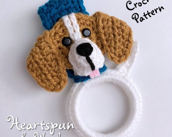 CROCHET PATTERN to make a Beagle or Foxhound or Similar Dog Towel Holder Ring with fold over strap or knob hole strap. Instant Download, PDF