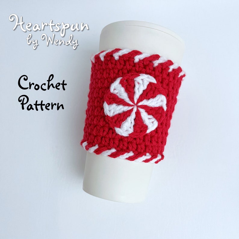 CROCHET PATTERN to Make a Peppermint Candy Cup Cozy With Candy Cane ...