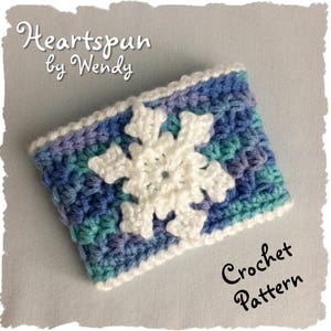 CROCHET PATTERN to make an Ice Crystal and Snowflake Coffee or Tea Cup Cozy with large Snowflake Applique, Pdf Format, Instant Download. image 4