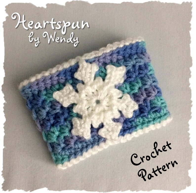 CROCHET PATTERN to make an Ice Crystal and Snowflake Coffee or Tea Cup Cozy with large Snowflake Applique, Pdf Format, Instant Download. image 4