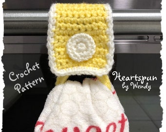 CROCHET PATTERN to make a Simple Retro Style Tea Towel Ring to hold Kitchen or Bath towels. Dish or Hand Towel Holder, Instant Download, PDF