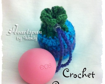 CROCHET PATTERN to make an EOS Lip Balm Holder / Drawstring Bag with Keychain, for eos lip balm or other small items.  Instant Download.