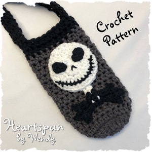 CROCHET PATTERN to make a Spooky Skeleton drink Carrier and applique, for water, soda, sport drink. Pdf Format, Instant Download