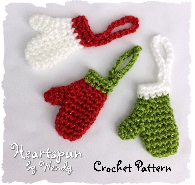 CROCHET PATTERN for you to make this Mini Mitten Christmas Ornament, money holder, gift embellishment, class gift PDF Instant Download image 1