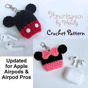 SCHEMA ALL'UNCINETTO per realizzare un supporto per auricolari Apple Airpod o Airpod Pro di Topolino e Minnie con clip, foro per porta di ricarica. Download immediato