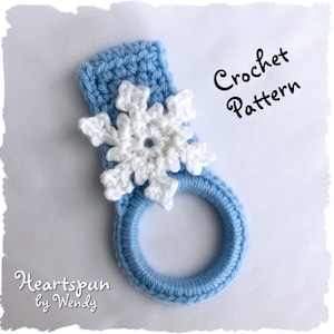 CROCHET PATTERN to make a Snowflake towel Ring with fold over strap or knob hole strap for hand or dish towels. Instant Download, PDF image 2