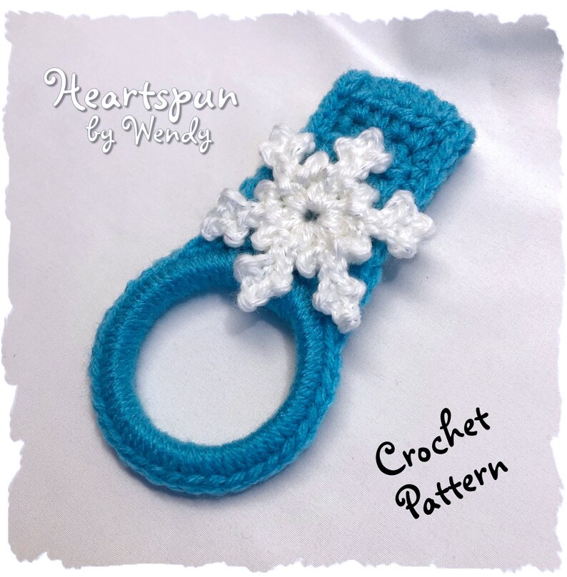 CROCHET PATTERN to make a Snowflake towel Ring with fold over strap or knob hole strap for hand or dish towels. Instant Download, PDF image 4