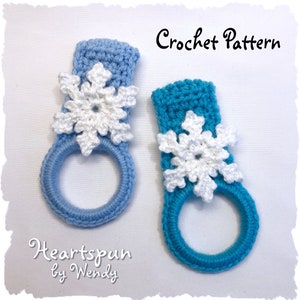 CROCHET PATTERN to make a Snowflake towel Ring with fold over strap or knob hole strap for hand or dish towels. Instant Download, PDF image 5