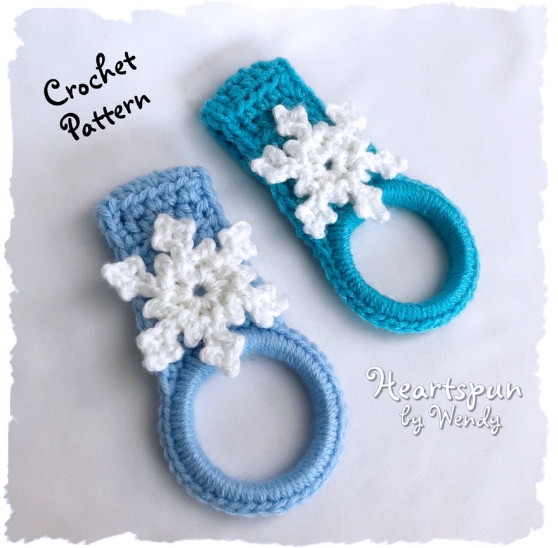 CROCHET PATTERN to make a Snowflake towel Ring with fold over strap or knob hole strap for hand or dish towels. Instant Download, PDF image 3