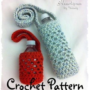 CROCHET PATTERN for you to make a Lattice Water Bottle Drink Bottle Carrier in 2 sizes, Full size and Mini Size, PDF Format Instant download