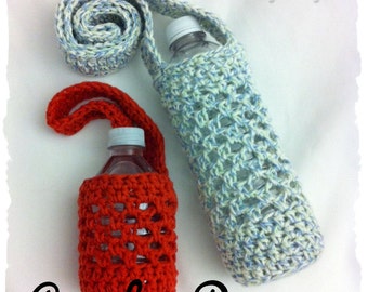 CROCHET PATTERN for you to make a Lattice Water Bottle Drink Bottle Carrier in 2 sizes, Full size and Mini Size, PDF Format Instant download