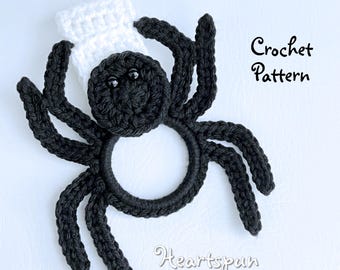 CROCHET PATTERN to make a Giant Spooky Spider Kitchen or Bath Towel Holder Ring, Folding or Knob Strap. Instant Download PDF Halloween Decor