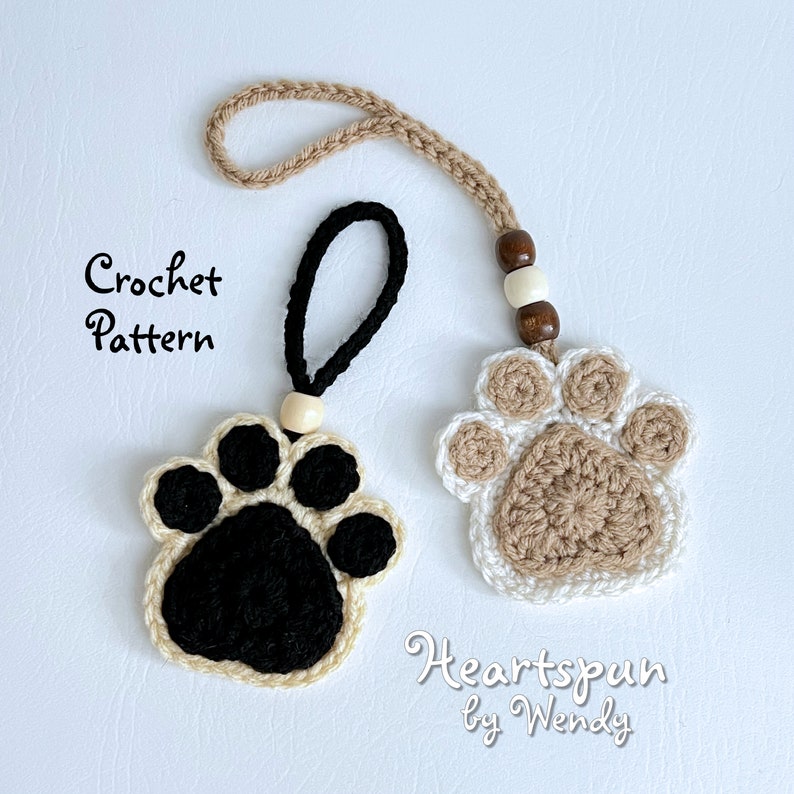 CROCHET PATTERN to make a Paw Print Car Mirror Hanger, Hanging Ornament, or applique. Soap or wine bottle ornament. Instant Download, PDF image 7