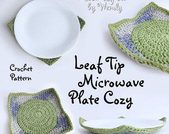 CROCHET PATTERN to make a Leaf Tip Microwave Plate Cozy, hot pad, plate holder, cotton plate cozy, trivet, Instant Download PDF