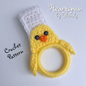 CROCHET PATTERN for you to make a Baby Chick Towel Holder Ring with fold over strap or knob hole strap for hand or dish towels.